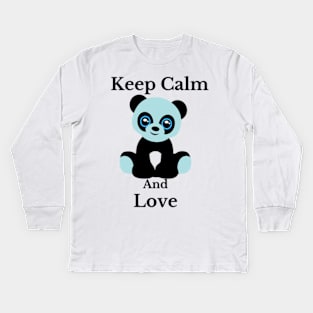 keep calm and love blue panda illustration design Kids Long Sleeve T-Shirt